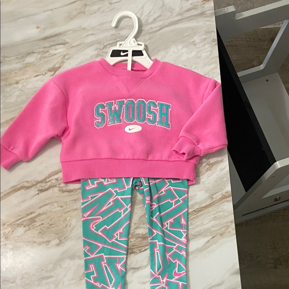 Nike Kids Pink Sweatshirt and Teal Leggings Set